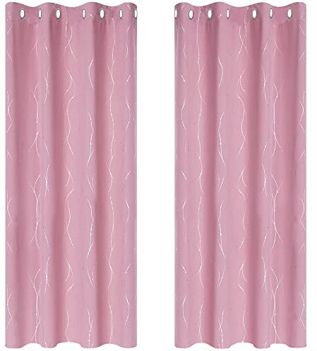 Deconovo Tende per Interni Oscuranti, Tende Camera da Letto con Anelli per Finestre Soggiorno, 2 Pannelli, 117x138 CM (Larghezza x Altezza), Rosa
