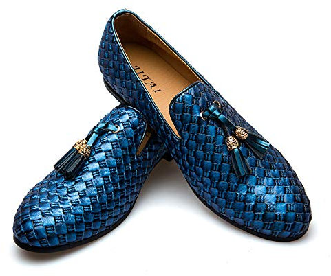 JITAI Gli Uomini Retro Pelle bv Ricami Nobile Scarpe Scivolare su Mocassino Fumare Scarpetta Tassel Mocassini, Blu 07, 45 EU (12 UK)