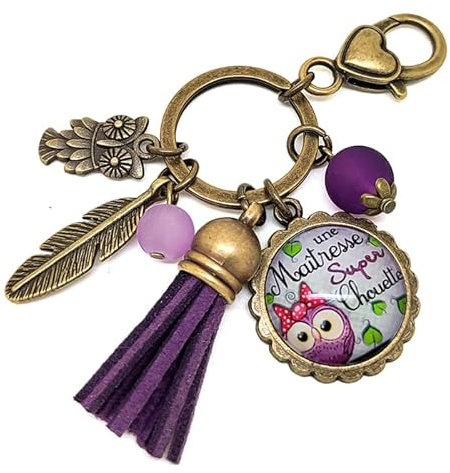 Cadeau Maitresse Porte clés Maitresse Super Chouette - Idée cadeau fin d'année scolaire école - création artisanale française