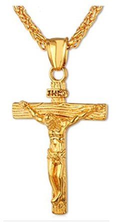 Sperrins Men's Steel Jesus Christ Crucifix Cross Pendant Necklace with in Rope Chain Vintage Pendant Male Gold