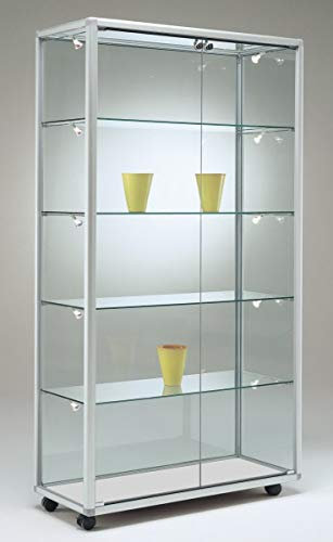 MHN Glasvitrine T 42,5 x B 99 x H 184,5 cm - breite Glas Standvitrine abschließbar - große Ausstellungs-Vitrine - ohne Beleuchtung