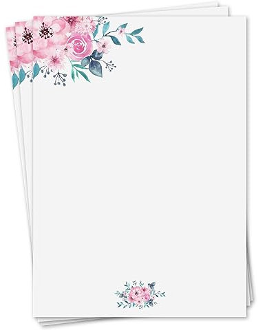 Briefpapier Set Aquarell-Blumen Rose I 50 Blatt 90 g/m² DIN A4 I stilvolles Schreibpapier vielseitig verwendbar grün rosa I Geburtstag Urkunde Speisekarte I dv427