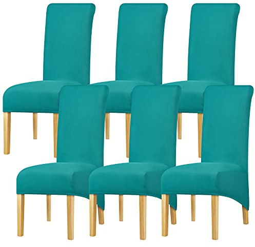Leorate XL Size Chair Covers Stretch Polyester Chair Slipcover Dining Room High Back Chair Protector Home Decor Blue Green 6 pieces
