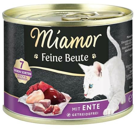 Miamor Feine Beute Ente | 12 x 185 g | Soja- und Getreidefreies Nassfutter für ausgewachsene Katzen | Mit 7 Sorten Fleisch und Innereien | Ohne Farb- und Konservierungsstoffe