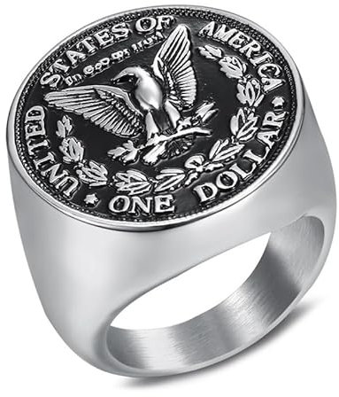 BOBIJOO JEWELRY - Chevalière Bague Homme Pièce Morgan 1887 One Dollar USA In God We Trust Acier INOX 316L - 19,1 (9 US)