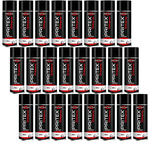 PRITEX – Zinkspray Hell 24 x 400 ml als Rostschutz für Metalle – Korrossionsschutz Grundierung – hitzebeständige Rostschutzfarbe – hervorragendes Haftvermögen & hohe Abriebfestigkeit