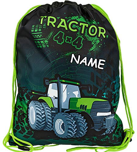 alles-meine.de GmbH Beutel - Sportbeutel - Turnbeutel - Schuhbeutel grüner Traktor inkl. Name - wasserdicht wasserfest - wasserabweisend & abwischbar - für Kinder - Schulbeut..