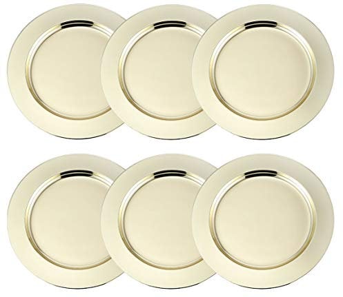 Insun Stainless Steel Metal Round Charger Plate Set of 6 Service Plates for Dining Table or Décor Gold 33cm Diameter