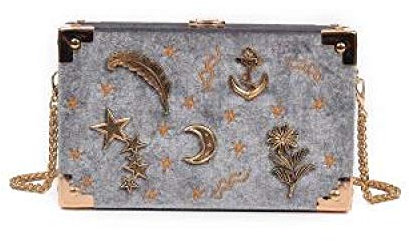 Umhängetasche Damen Clutch Cord Metall Abzeichen Box Form Frauen Party Clutch Tasche Kette Geldbörse Mini Umhängetasche Handtasche Umhängetasche Grau
