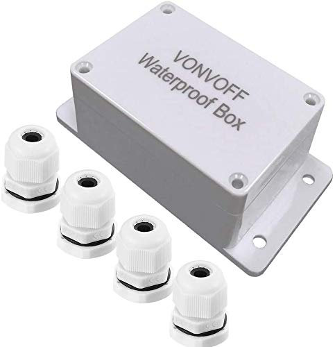 VONVOFF Power Abzweigdose, IP65 staubdichter wasserdichter ABS Plastik Elektronische Gehäuse Box, Projektkasten,Gehäuse mit festem Loch und 4pcsx M16 Kabelverschraubung,100x68x50mm (white)