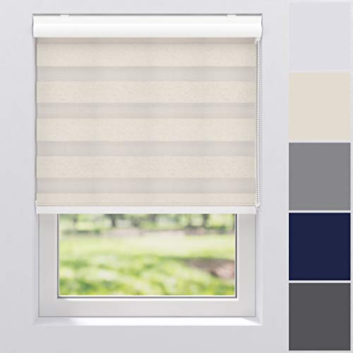 Doppelrollo Duo Rollo Kettenzugrollo Seitenzugrollo Rollo für Tür und Fenster Breite 40 bis 220 cm Höhe 130, 175 und 240 cm Wand- und Deckenmontage Abdeckblende aus Aluminium (160 x 175 cm, Leinen)