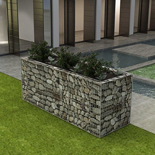 Kshzmoto Gabion Planter, Gabion Pflanzgefäß mit Deckel verzinkter Draht Gartendekoration Gabion Wand verzinkter Stahl 106.3x35.4x39.4
