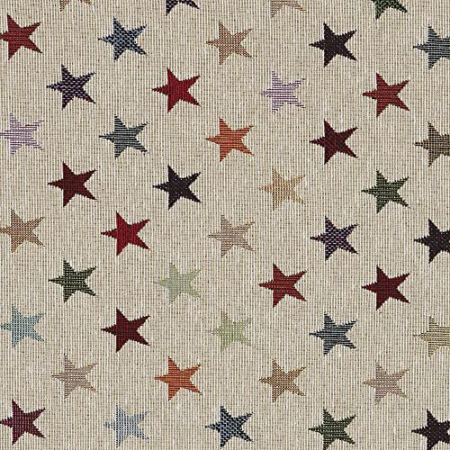 Kt KILOtela - Polsterstoff, Dekostoff, Gobelin Jacquard, Polsterung für Stühle, Sofas, Möbel, 330 gr/m², Modische Accessoires, Tischdecke, Vorhang, Dekoartikel, Sterne, Beige, Mehrfarbig - 1 Meter