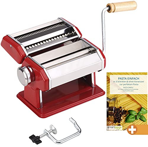 Smartpeas Pasta Maker - Macchina Per La Pasta - Macchina Per La Pasta Manuale In Acciaio Inossidabile - Rossa - Per Lasagne Spaghetti Tagliatelle +Plus: Ebook Scariabile