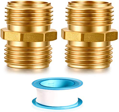 YELUN Lot de 2 raccords de tuyau de jardin en laiton massif - Adaptateur de réparation robuste en laiton mâle vers mâle - Raccord double pour tuyau d'arrosage (1,9 cm double mâle)