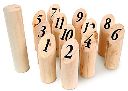 BLUE SKY - 12 Nordische Kegel – Geschicklichkeitsspiel und im Freien – 049712 – Beige – Holz – 15 cm – Spielzeug für Kinder – ab 6 Jahren