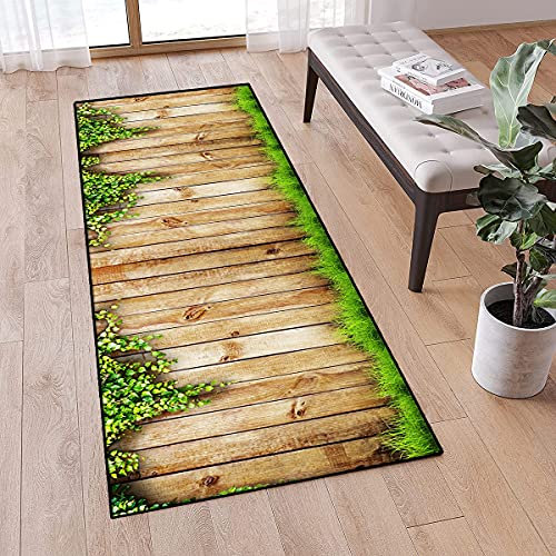 QQrunner Teppich läufer Flur 3D Holzmaserung rutschfest 60x120cm Küchenteppich Modern Waschbar Meterware Schlafzimmer Korridor Teppich Lang, 60/70/ 80/90/ 100/ 120cm Breit