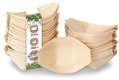 BIOZOYG 200 Stück Buffet Zubehör Snackschalen Holz 8 cm - Alternative für Bambus Teller Einweg naturbelassen - Einweggeschirr modern - Catering-Zubehör Holzschalen