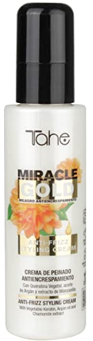Tahe Miracle Gold Crema de peinado antiencrespamiento con Queratina, Argán y Manzanilla, 100 ml