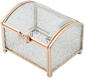 SLHEQING Schmuckschatulle Vintage, Hochzeit Ringkästchen Glas Deckel Box Goldene Schmuckbox, Schmuckkoffer Messing Schmukkiste Aufbewahrungsbox