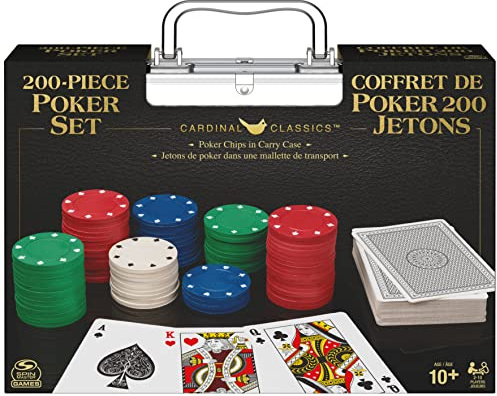 Spin Master Games Professional Texas Hold 'Em Poker-Set, klassisches Spiel mit 200 zweifarbigen Chips und Karten in einem Aluminiumkoffer