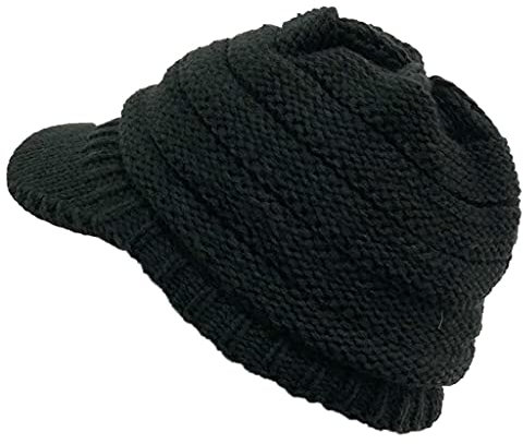 PAIDAXING Strickmütze Damen Gefütterte Basken Mütze Strick Ballon mützen Warm Slouchy Häkelmütze mit Visier Cap Schirmmütze