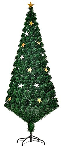 HOMCOM Albero di natale artificiale con 27 Luci LED a Forma di stella e Fibre Ottiche, 230 Rami, Base in Metallo, Φ80x180cm