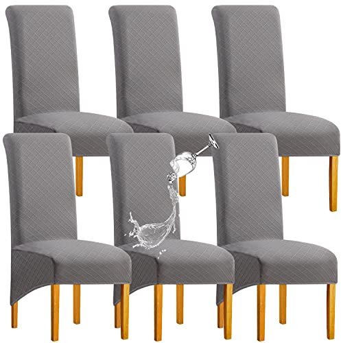 SHENGYIJING 1/2/4/6 PCS Diamond Lattice FStretch wasserdichte XL Stuhlhussen für Esszimmer, Spandex Large Dining Chair Husses High Back Jacquard Dining Chair Covers (Hellgrau,Set of 6)