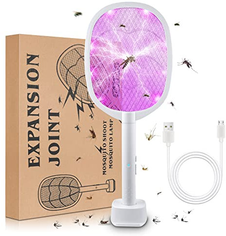 Racchetta Zanzare Elettrica, Ricaricabile Racchetta Antizanzare 2 in 1 Lampada Antizanzare 3000V con USB Racchetta Antizanzare Elettrico Pieghevole Luce UV Insetti Trappola per Interni ed Esterni