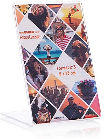 Fotoständer (Bilderrahmen) im Foto-Format 9 x 13 cm Fotoaufsteller als glasklarer Bilderständer, Fotorahmen, rahmenloser Bildhalter als Aufsteller aus PLEXIGLAS für ihre Lieblings-Fotos und Bilder