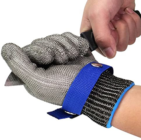 AovYoo Schnittschutzhandschuhe Arbeitshandschuhe Herren Kettenhandschuh Metzger Schnittfeste aus Edelstahl Küchenhandschuhe Gartenhandschuhe Dornenfest (Large)