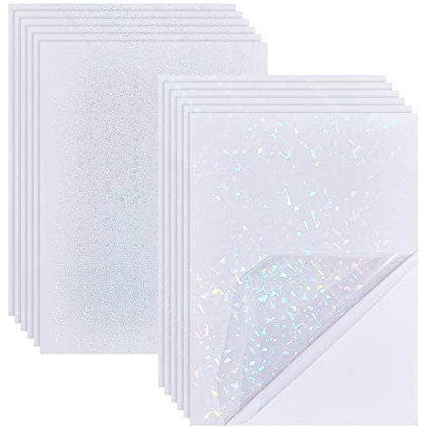 AHANDMAKER 12 Blatt transparente holografische Laminatblätter, 2 Arten buntes holografisches Aufkleberpapier, wasserdichter transparenter Laminierungsaufkleber für Heimwerkerarbeiten, 21 x 30 cm