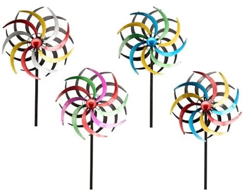 Windrad Artferro - Ø38cm, Gesamthöhe: 180cm - inkl. 3-teiligem Standstab - leichtgängig drehend (Silber/Gelb /rot)