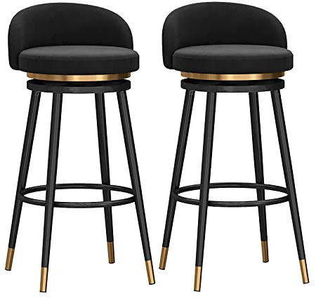 YDoo Ensemble de tabourets de Bar pivotants de 1/2/3/4, chaises de Bar pour îlot de Cuisine, tabourets de Salle à Manger en Velours, tabourets de Bar avec Dossier et Repose-Pieds, Noir, 2pcs