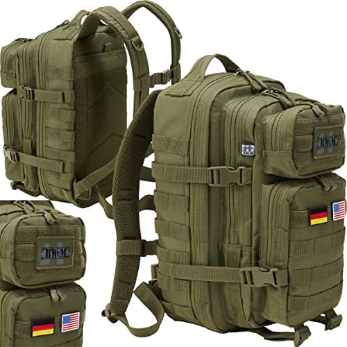 BWuM US Assault Pack Cooper Rucksack + Patch & Flaggen, Größe:Medium (30L), Farbe:Oliv