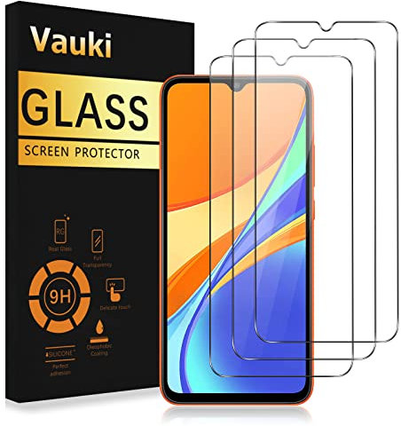 Vauki 3 Unidades Protector Pantalla para Xiaomi Redmi 9C/9A Cristal Templado 9H Dureza Ultra HD Resistent Antiarañazos Antihuellas Sin Burbujas Transparent Vidrio