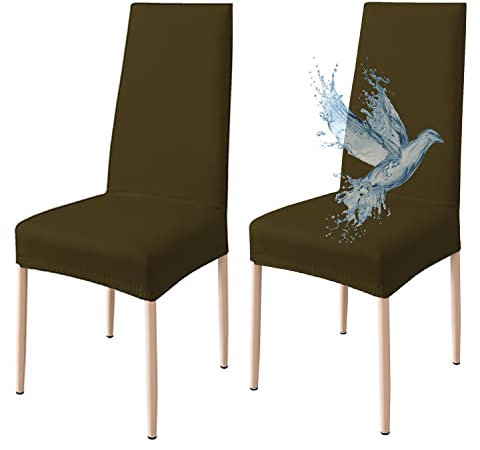Poligino Stuhlhussen 2er Set Wasserdicht Stretch Universale Weich und Bequem, Stuhlbezug für Haus, Küche, Hochzeit, Restaurant, Party, Hotel, Zeremonie, Bankett - Braun