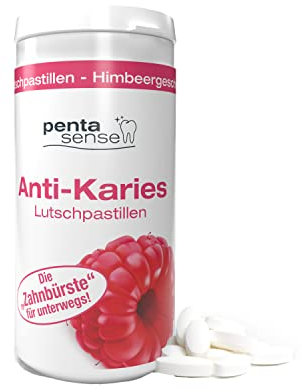 PentaSense® - Xylit Anti Karies Lutschpastillen mit Himbeergeschmack gegen Plaque und Säure helfen den Zahnschmelz zu bewahren - 150 Stück