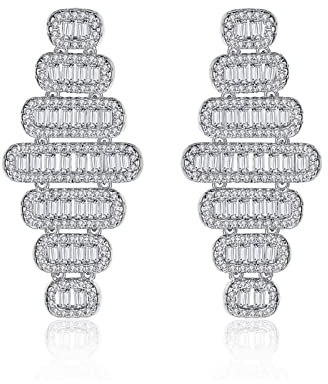 Lustige Ohrringe Damen Weiß, Zirkonia Ohrstecker Lange Geometrie Ohrringe Kupfer 19x40mm Schmuck Mama