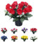Red Rose Artificial Flowers in Grave Flower Pots – Realistic UV Resistant & Long-Lasting Design for Cemetery Decorations, Grave Displays, Funerals, Memorial Tributes, Home & Garden Arrangements (Red)