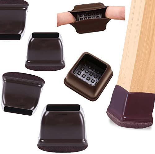 Uni-Fine 16pcs Funiture Cup Square, 14mm-20mm Chair Leg Floor Protectors, Thicker Silicone Furniture Pads for Hardwood Floors, Furniture Sliders with Felt Pads, Silicone Chair Leg Caps Cover (S)