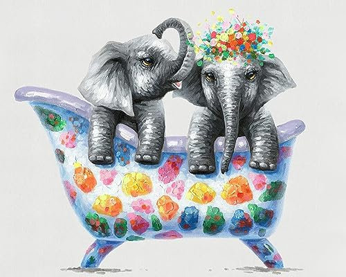 TISHIRON Malen nach Zahlen Lustiger Elefant DIY Malen nach Zahlen Kit für Erwachsene und Kinder DIY Leinwandmalerei nach Zahlen Kleine Elefanten Malerei Acrylmalerei Kunsthandwerk 16x20 Zoll