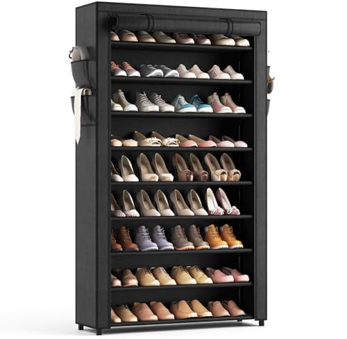 LANTEFUL Zapatero con cubiertas, organizador de zapatos de 10 niveles de alto, estante de zapatos de gran capacidad, almacenamiento de 40 pares de zapatos, organizador vertical de almacenamiento de
