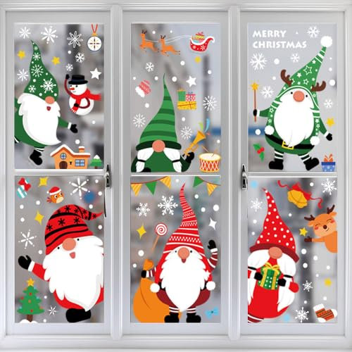 6 Blatt Fensteraufkleber Weihnachten,Schneeflocken Fensterdeko,Fensterbilder Weihnachten Selbstklebend Weihnachtsdeko,Weihnachten Fensteraufkleber,Statisch Haftende PVC Aufkleber (Weihnachtstag-B)
