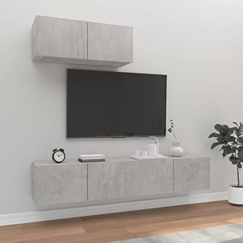 ZQQLVOO Centre de divertissement - Unité de divertissement pour la maison - Pour le salon et la chambre à coucher - Ensemble de 3 meubles TV en bois gris béton - Convient pour le salon et la chambre à