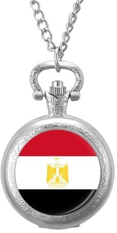 Retro/Vintage Mechanische Taschenuhr,Goldenes Adler-Ägypten-Flagge-Design,Runde Anhänger-Halskette Für Männer Und Frauen – Geschenk Zum Geburtstag,Jahrestag,Weihnachten,Vatertag,Silber,3,5 Cm