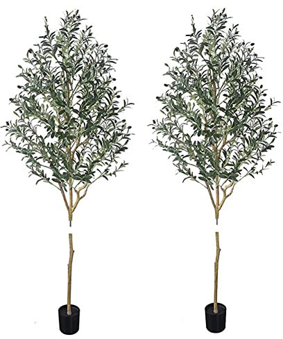 HoTRA 2 Stück Künstliche Olivenbäume mit Pflanzer Große Faux Olive Zweige Früchte Künstliche Baum Kleine Olive Kunst Baum für Home Office Decor (Size : 180cm)