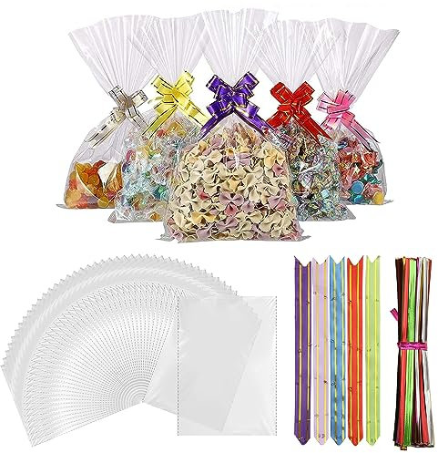 DAJAVE 400 Stück Transparente Cellophanbeutel 15x25 cm Cellophantüten Aufkleber Tasche Kleine Plastiktüte OPP für Konfetti Schmuck Geschenk Puppe Tüten für Süßigkeiten