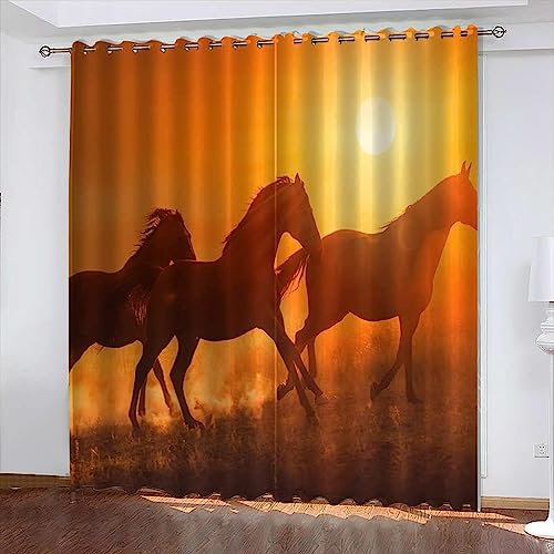 Generic Boys Verdunkelungsvorhang-Set Für Schlafzimmer 3D-Druck Sonnenuntergang Tier Pferd Vorhänge Für Kinderzimmer Schiebegardine Blickdicht Für Dekoratio