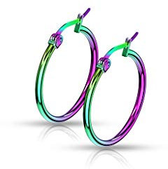 Bungsa Creolen klassisch regenbogenfarben 2mm aus Edelstahl Damen (25mm)